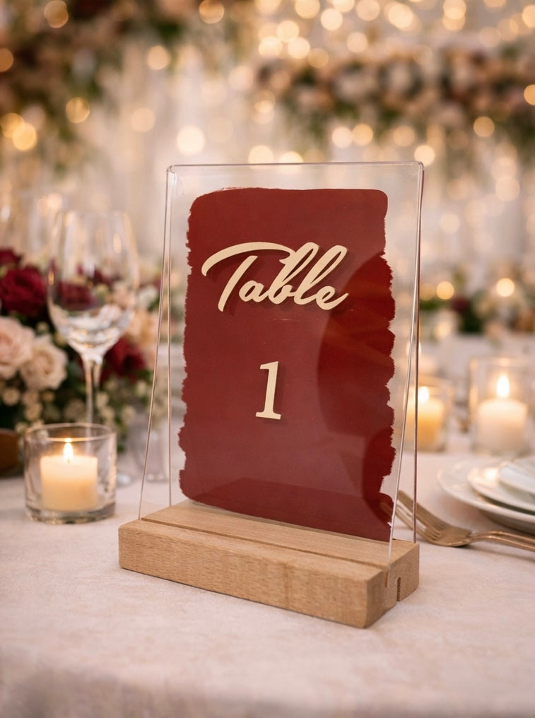 Panneau de table double paroi personnalisé | 15 x 10 cm – Support élégant avec socle en bois