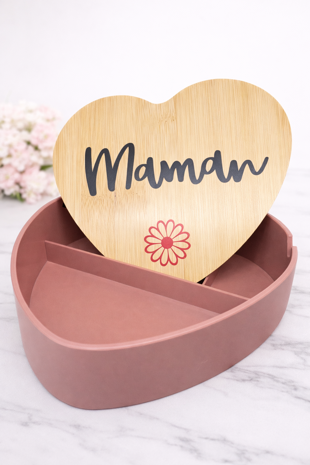 Organisateur maquillage personnalisé avec miroir en bambou 🌿 – Cadeau pratique et unique