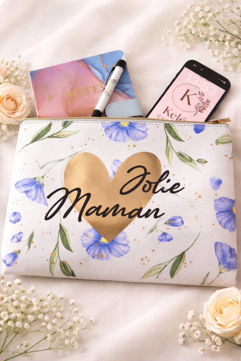 Pochette personnalisée 💛 – Cadeau pratique et unique pour maman