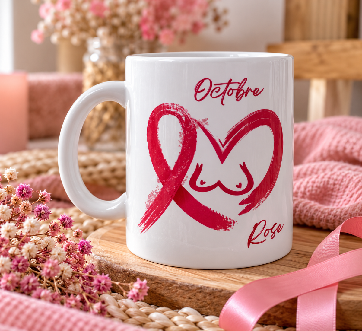 Tasse Octobre Rose – Ruban du cœur | Édition solidaire